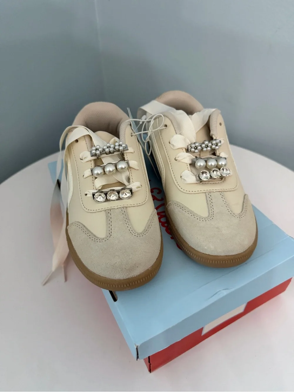 Cat & Jack Cream “Boston” Jewel-Accent Sneakers